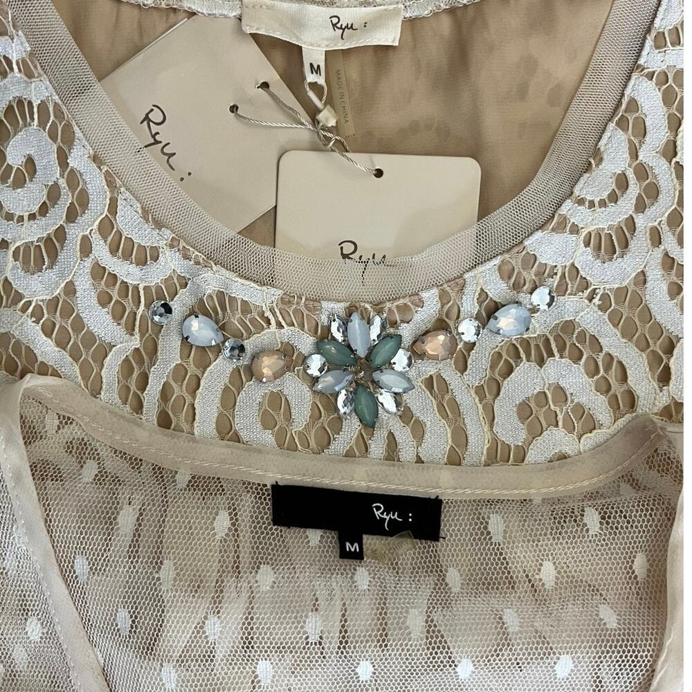 Rye Tanks Camisoles Women’s Sz M Tops Ivory Lace Coquette Feminine Sheer (1-NWT) - Picture 8 of 14